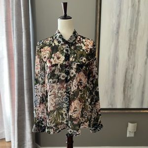 Eight Sixty transparent floral button down blouse L